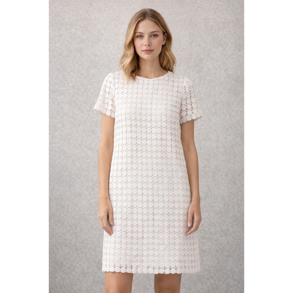 Dip‎ Womens White Cotton Eyelet Lace Shift Mini Dress Size 14 Short Sleeve Lined